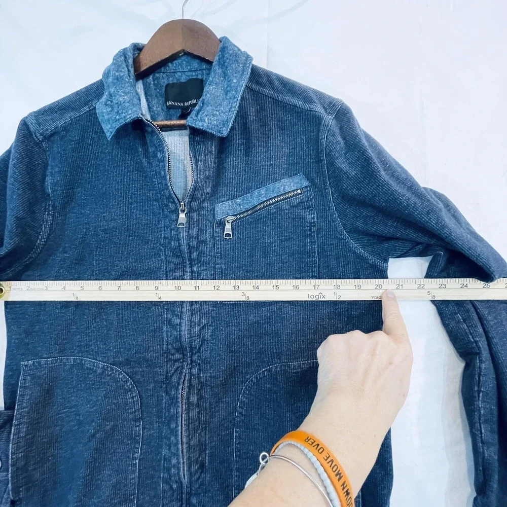 Banana Republic Jacket Mens Large Blue Knit Bomber Full Zip Chest‎ Pocket Casual - Picture 4 of 14